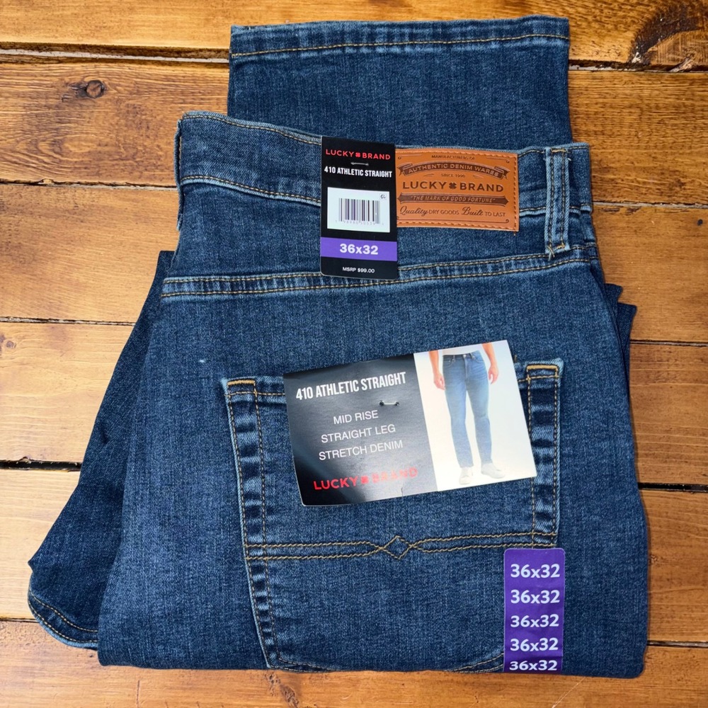 Lucky Brand 410 Athletic Straight Jeans Mens 36x32 Blue Mid Rise Stretch Denim